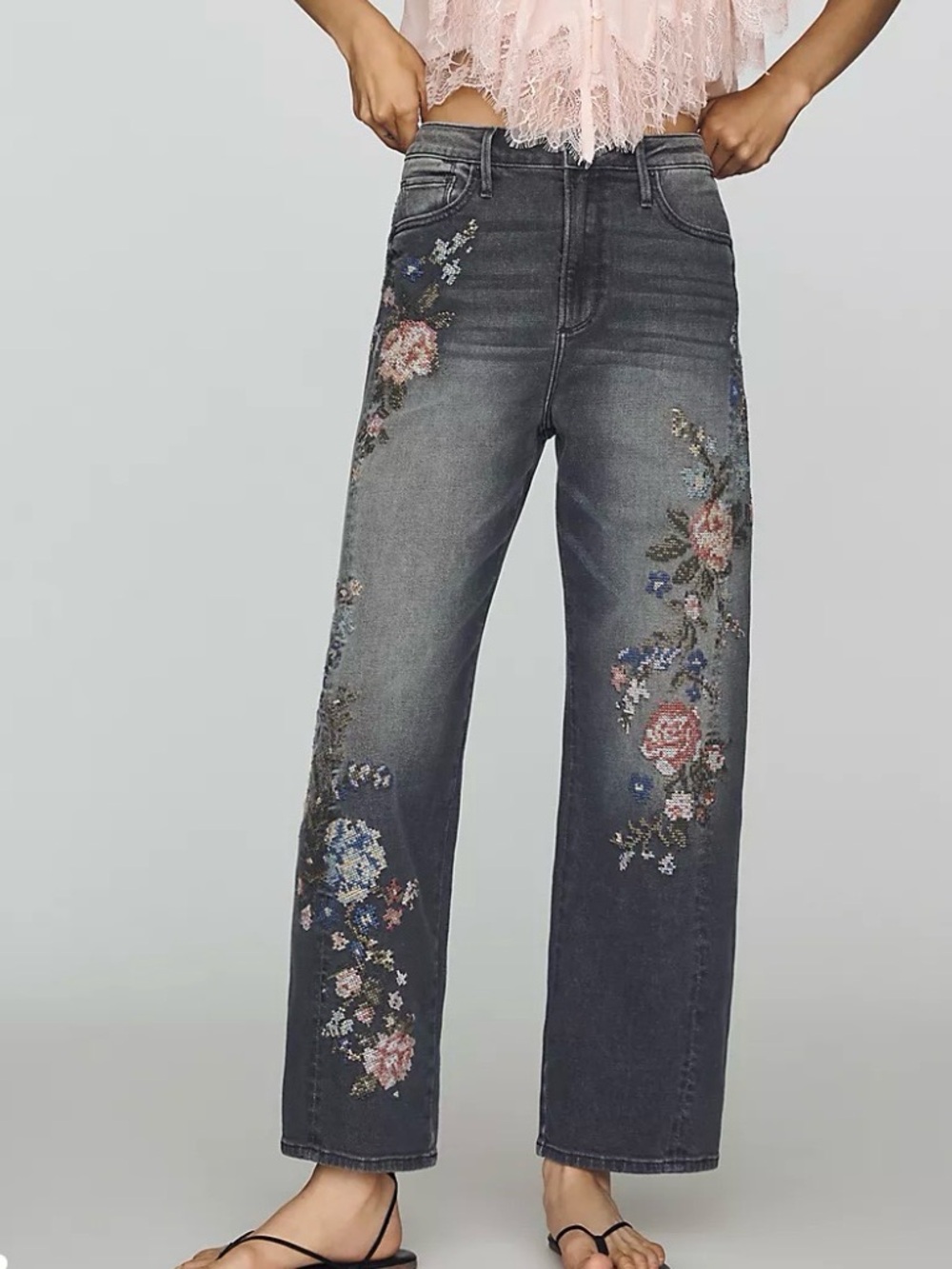 Anthropologie NWT Driftwood Lucy High Rise Tapered Barrel Embroidery Jeans sz 26